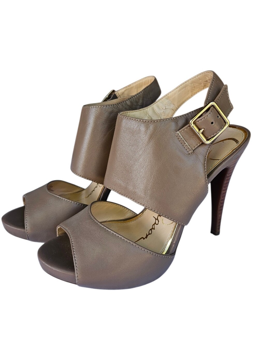 Jessica Simpson Taupe Open-Toe High Heel Sandals with Buckle